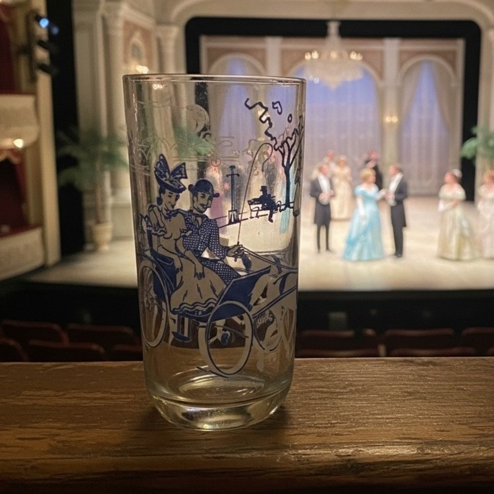 Hazel Atlas "After the Ball" Tumbler, Vintage Song Glass, Blue Scenic Design